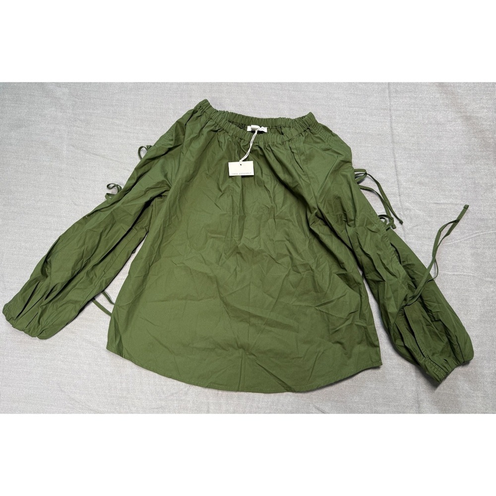 Free Assembly XS Olive Off Shoulder Tie Sleeve Cotton Blouse NWT